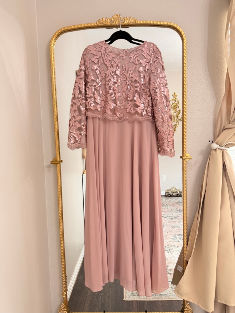 Dainty Jewells Rose Pink Sequin Lace Evening Top